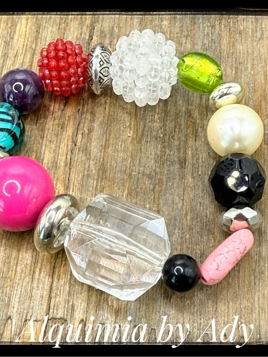 Alquimia Jewelry - BRUTALIST + Multicolor Beaded Women's Bracelet AMETHYST ,ONYX